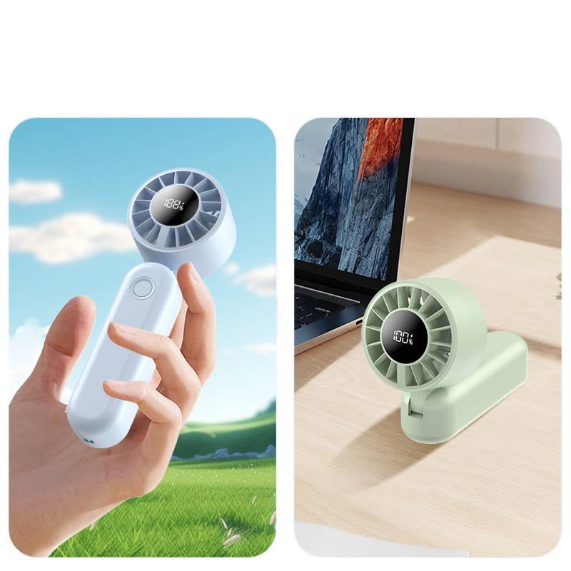 Rechargeable Foldable Mini Handheld Desktop Fan with Digital Display
