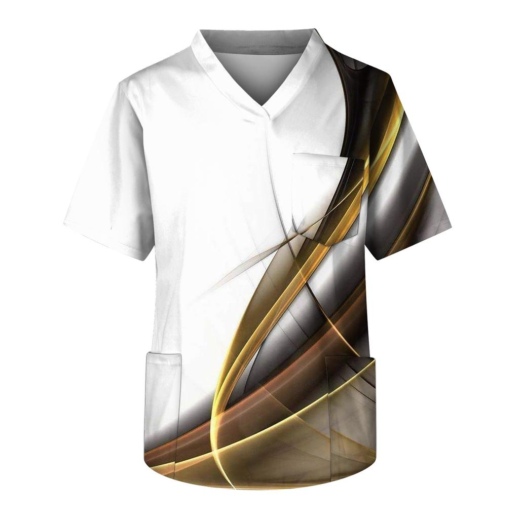 Men's Short Sleeve V Neck Leopard Print Chest Pocket Carer Top