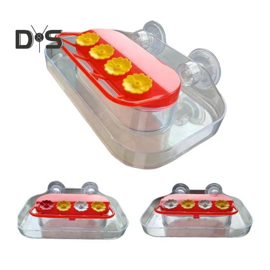 Kolibri-Futterspender fürs Fenster, Vogel-Futtertablett aus Kunststoff mit 4 Futteröffnungen, starker Saugnapf, Kolibri-Futterspender für draußen