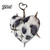 Bag Accessory Plush Leopard Love Heart Keychain Stuffed Keyring Pendant with Metal Star Punk Backpacks Decorative Keychain