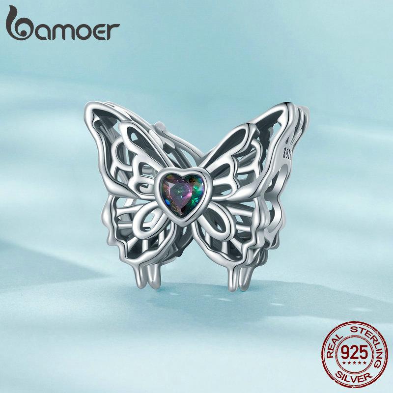 Bamoer 925 Sterling Silver Retro Butterfly Hollow Dangle Charm Beads for Bracelet Necklace Women Personalized Gift Jewelry