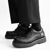Men's round headed genuine leather shoes Fashionable black and white color blocking style Party thick soled walking office shoes