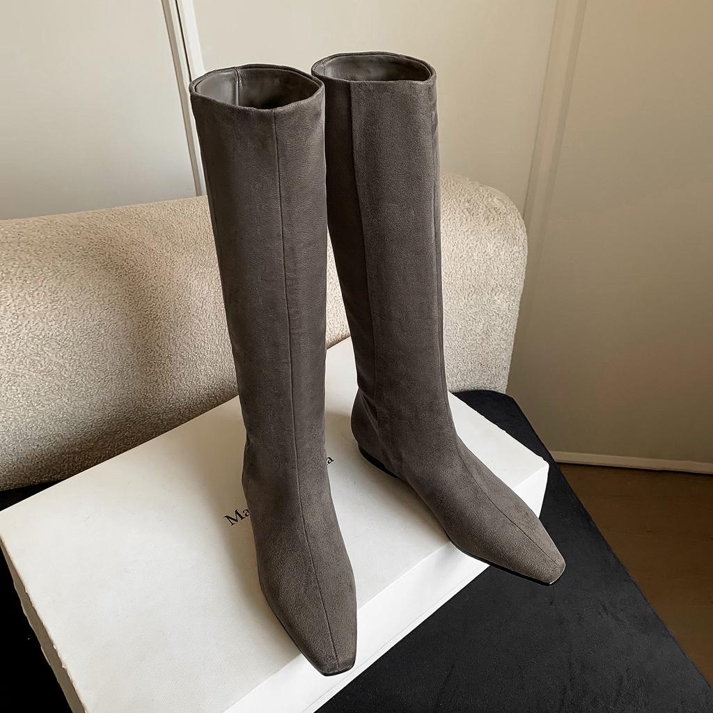 2025 autumn and winter new cow flip high knight boots British style fashion simple low heel one pedal long boots women