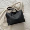 Korean Version Large Capacity Solid Color Faux Leather Tote Bag Fashion Vintage Commute Simple Shoulder Bag