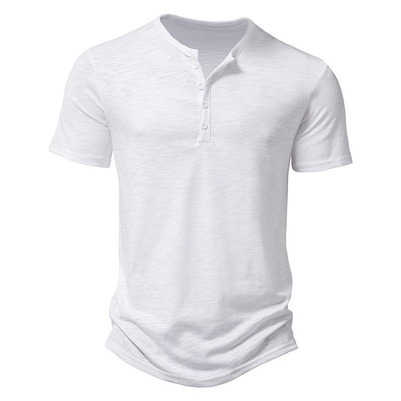 Henley Collar Summer Men Casual Solid Color Short Sleeve T Shirt for Men Polo Men Cotton Men's T Shirts