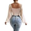 Spring Women's Blouse Low-cut Sexy V-neck Splicing Chiffon Drawstring Lantern Sleeve Slim Tops