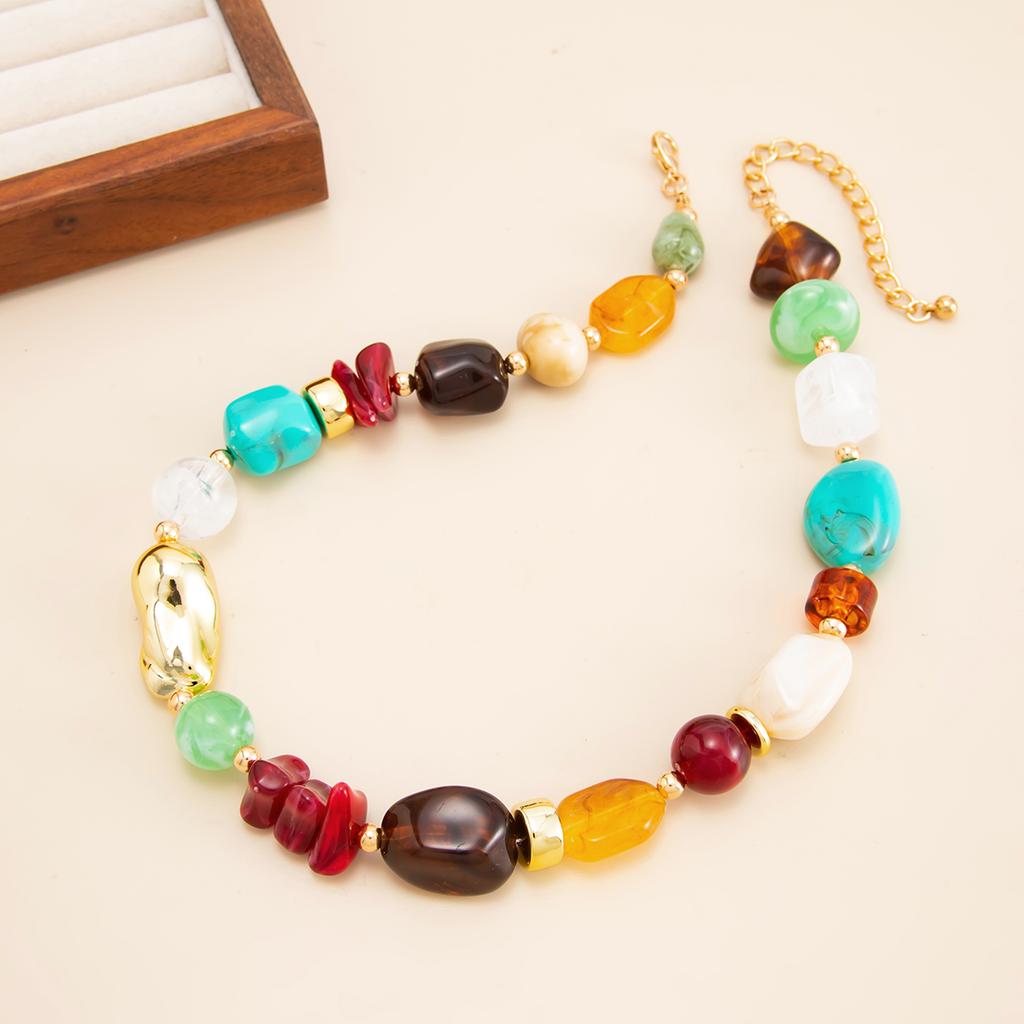 Ingemark 5 Styles Bohemia Colorful Acrylic Beaded Choker Necklace Women Vintage Adjustable Stackable Clavicle Chain Jewelry Gift