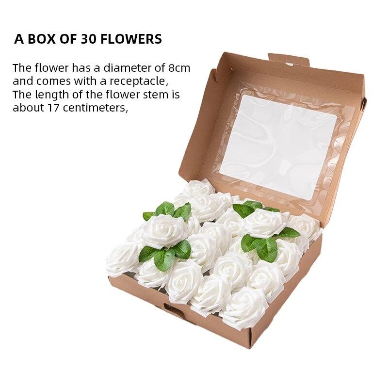 30 Heads 8CM Artificial Pe Foam Rose Flowers Bride Bouquet Flower For Wedding Party Decorative Scrapbooking DIY Flower