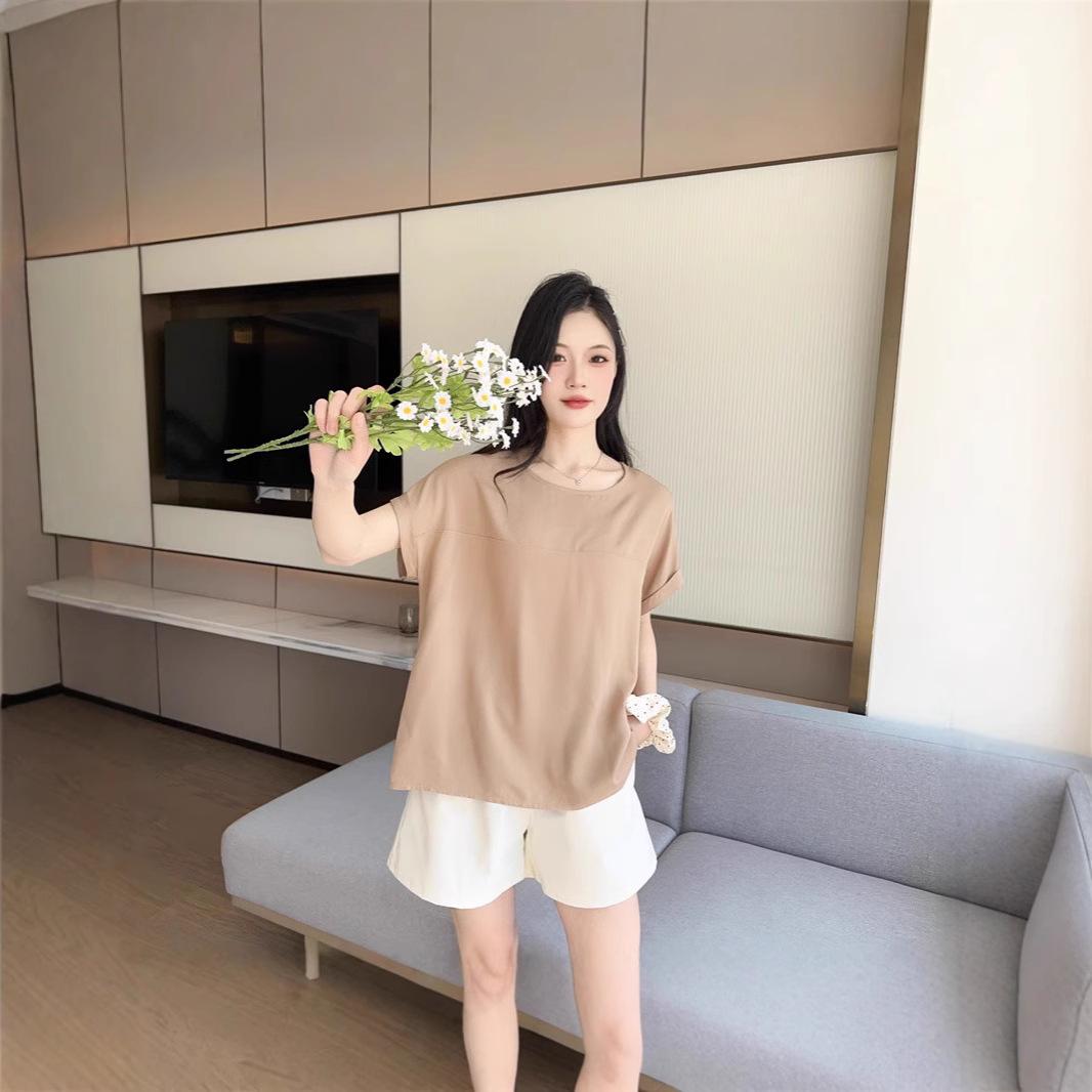 

Женский пуловер с короткими рукавами из хлопка и шелка, твил из вискозы на пуговицах - Лето 2025 Large хаки