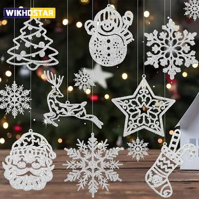 20 Peças Decoração de Árvore de Natal Enfeites Pendurados Árvore Boneco de Neve Rena Papai Noel Floco de Neve Enfeites para Festa de Ano Novo Inverno