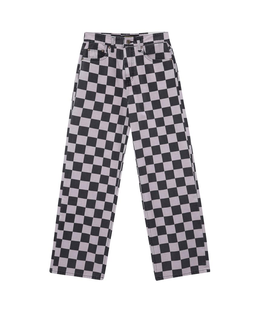 Pillogeulaem Queen Chess Pigment Wide Pants (Purple)
