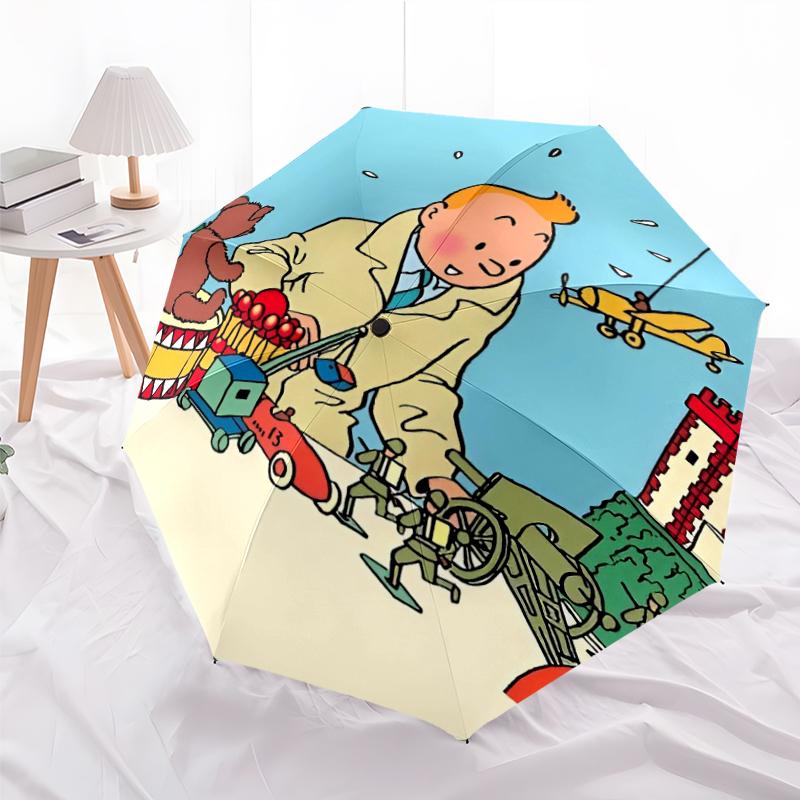 Tintin Theme Automatic Umbrella, Lightweight & Portable, 8 Rib, Perfect for Outdoor Travel, Birthdays, Christmas, Gifts.