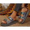 New Style Chunky Sole Hemp Rope Double Buckle Rhinestone Beach Sandals - Plus Size Women's Shoes