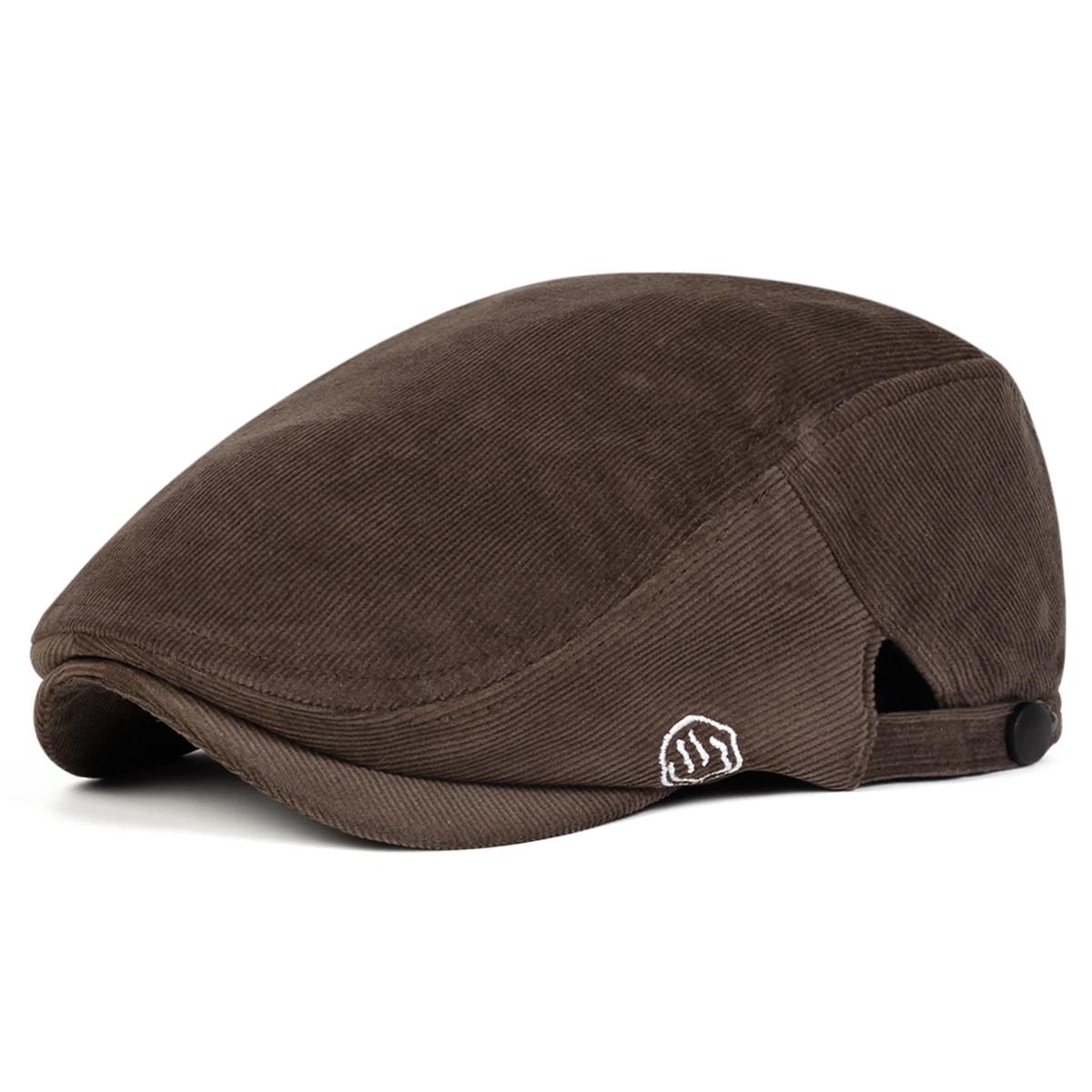 Unisex Lächelndes Gesicht Stickerei Corduroy Schiebermützen Britische Malerhüte Frühling Herbst Verstellbare Schiebermütze Hip Hop Baskenmützen Hut gray