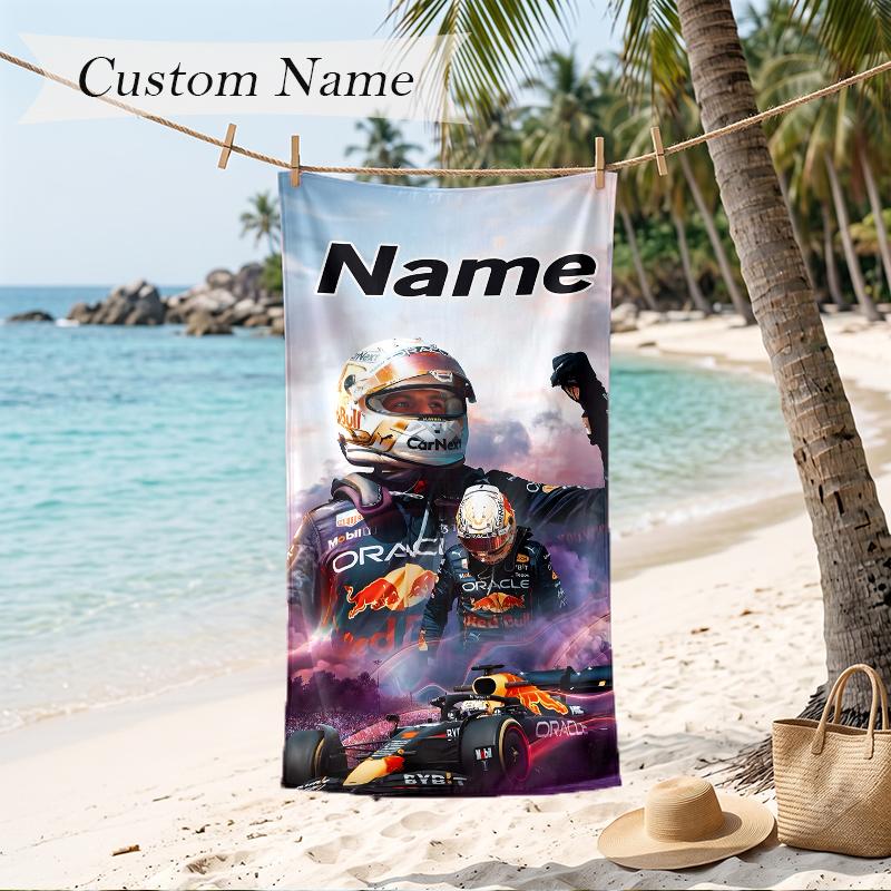 Asciugamano da Spiaggia Personalizzato con Nome Stampato Max Verstappen Asciugamano Morbido Personalizzato per Nuoto Spiaggia Viaggio