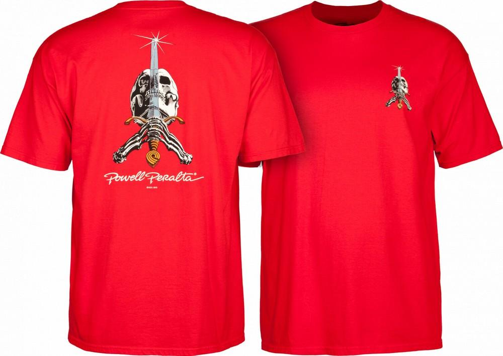 Powell Peralta SKULL AND SWORD Skateboard T Shirt RED Unisex T-Shirt XL