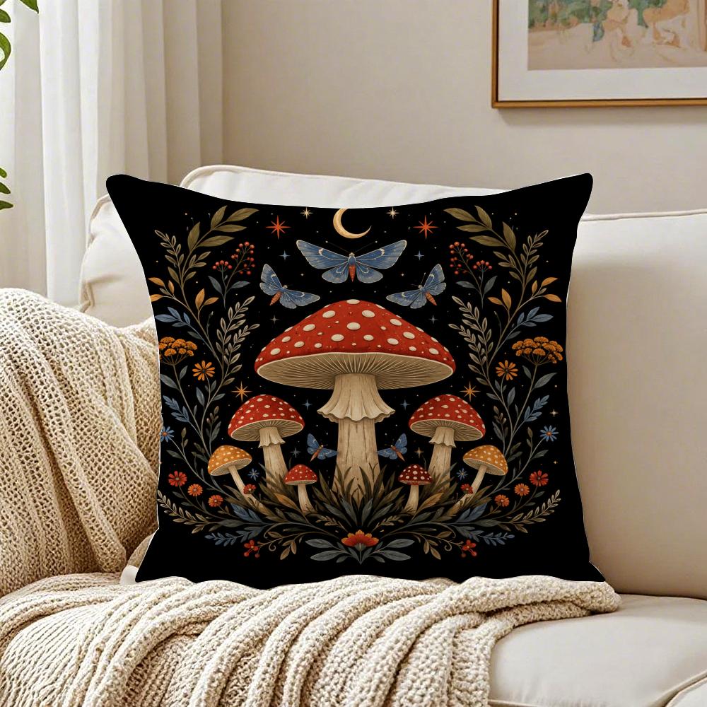 Housse de coussin champignon Cottagecore Respirante Peluche courte biologique Housse d'oreiller Lavable en machine Résistante aux plis Douce Durable