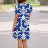 Women's Fashion Casual Round Neck Short Sleeve  Leaf Floral Print Dress