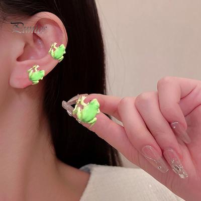 1 Pair Creative Funny Frog Shape Ear Clips Cute Vivid Appearance Women Animal Pose Stud Earrings Jewelry Gift
