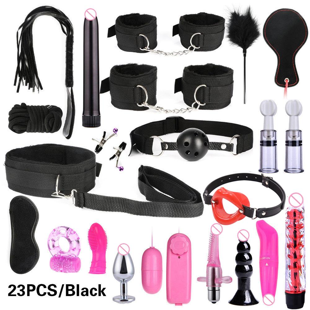 BDSM Bed Restraint Toys - 11-piece Couple Restraint Set Strange Toys with Nipples Handcuffs Collars Ankles Cuffs and Eye Masks
