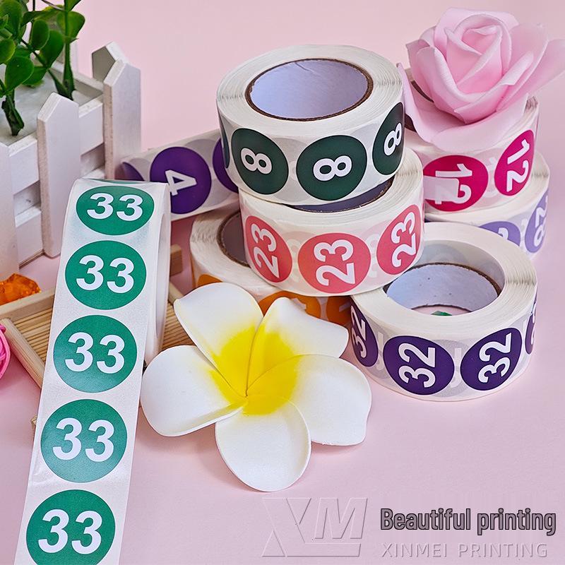 Adesivos Redondos Autoadesivos com Números 1-33 – Rolo de Etiquetas de Identificação Seriada Coloridas