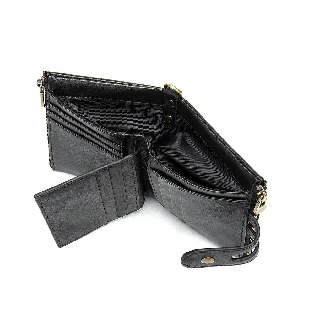 Retro Leather Men's Wallet Short Anti-theft and Anti-magnetic Cowhide Wallet Denim Credit Card Bag