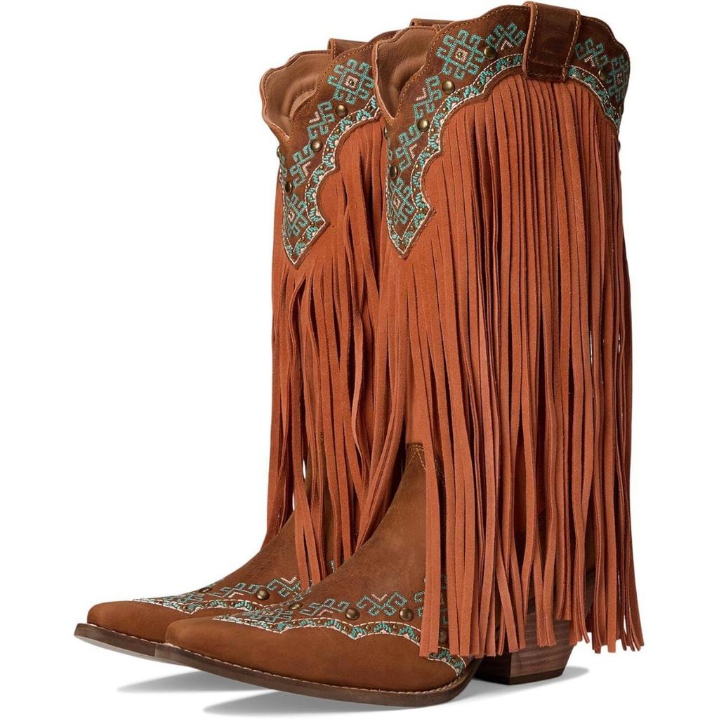 Cowboy Boots Embroidery Autumn and Winter New Knight Boots Large Size Fringed Thick Heel Rivet Western High Boots