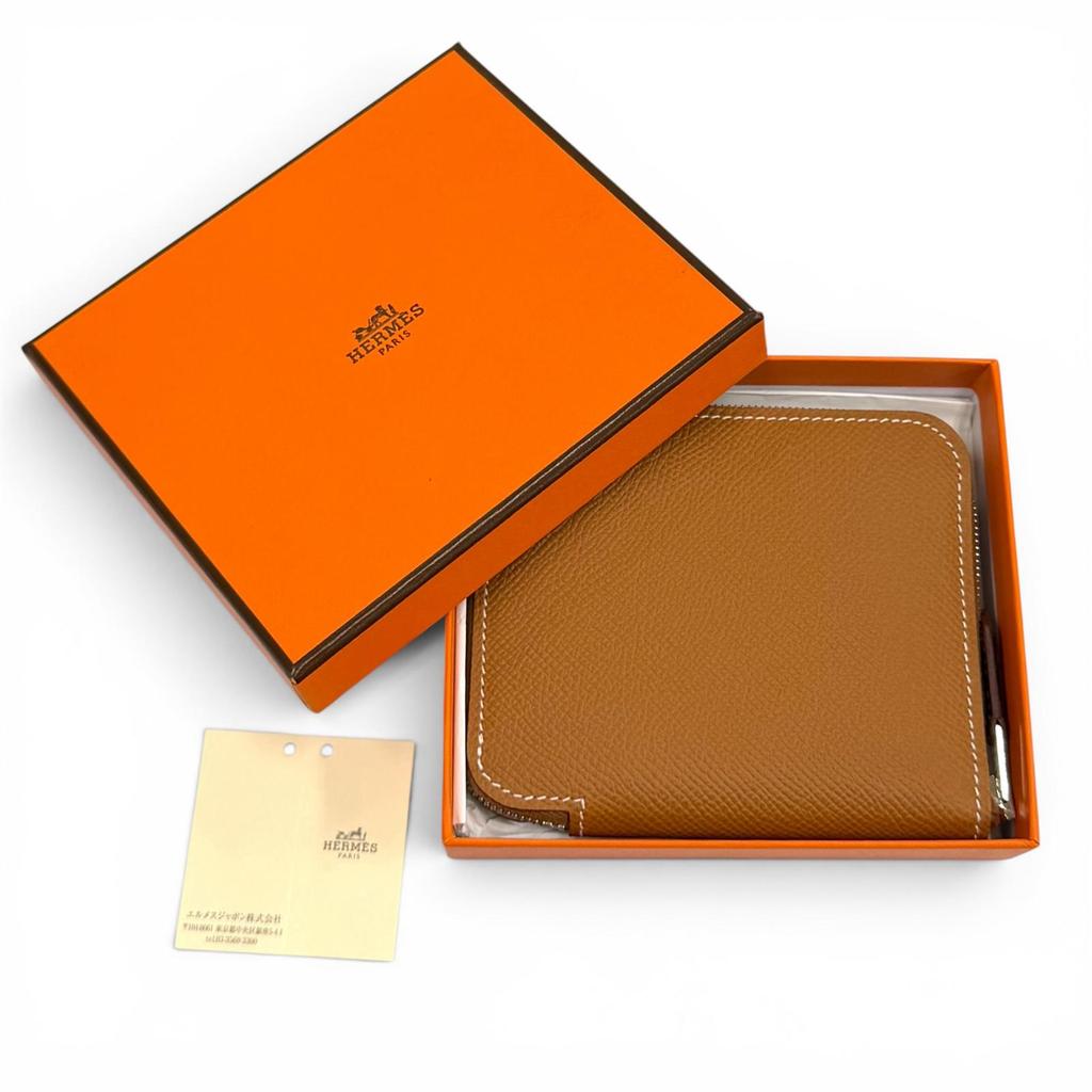 Portamonete HERMES impeccabile Azap compatto in seta con cerniera perimetrale in pelle Epsom da donna Usato