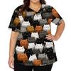 Women's V Neck Short Sleeve Work Top with Pockets Cartoon Print Medical Uniform Scrub Shirt for Healthcare Professionals