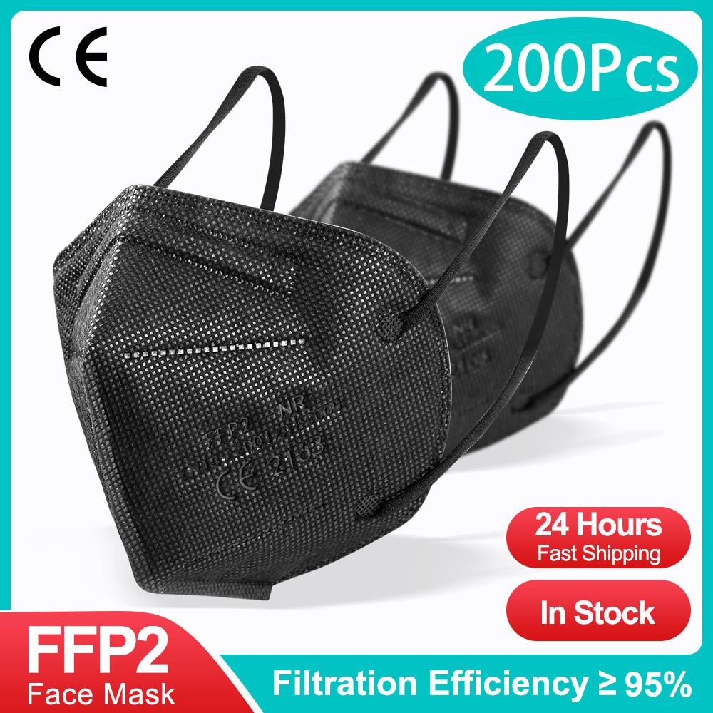 10-200pcs ffp2mask Black kn95 mascarillas negra Adults 5Layers fpp2 approved kn95 CE Respirator Face Mask ffp2 reutilizable ffp3