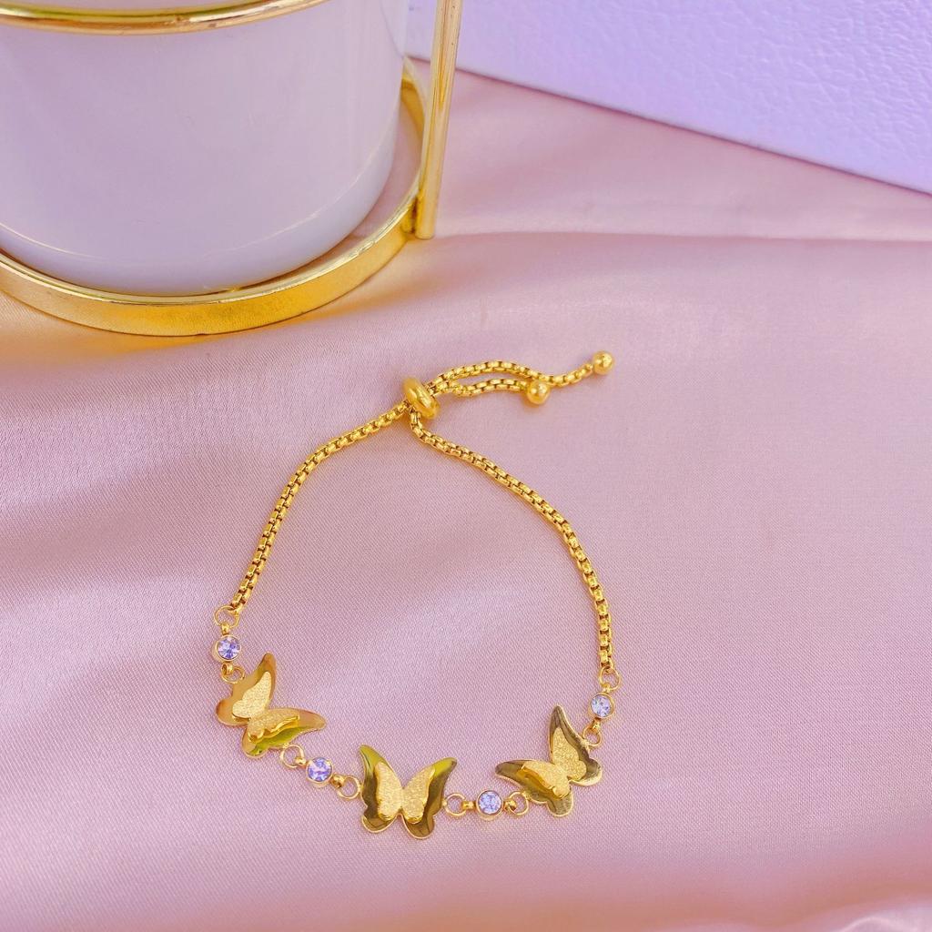 Fashion Ladies Titanium Steel Two Layer Butterfly Bracelet Jewelry