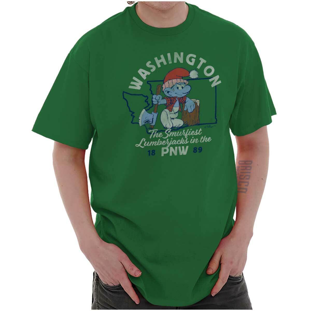 Washington WA State PNW Lumberjack Smurfs Womens or Mens Crewneck T Shirt Tee XL