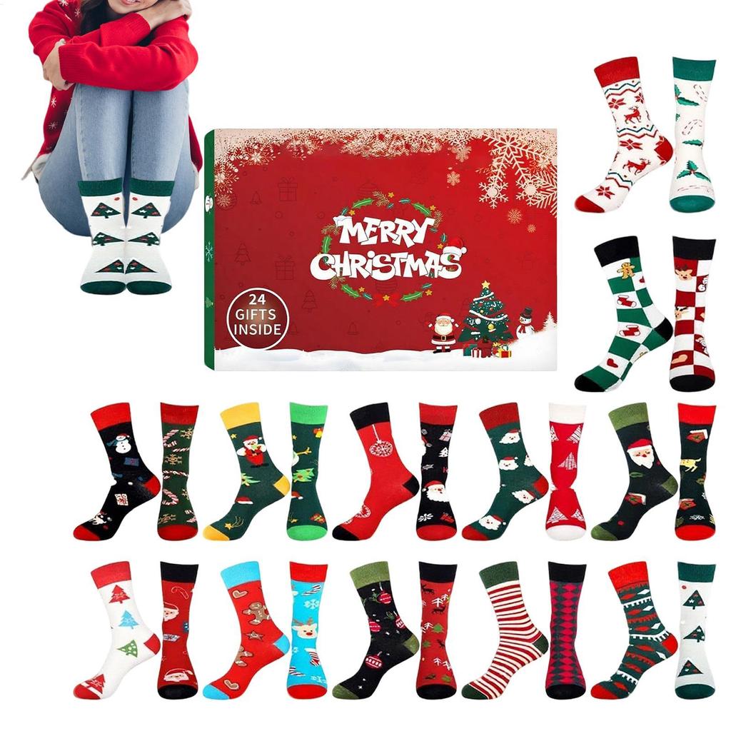 Christmas Stocking Advent Calendars 24 Days Countdown Advent Box Socks Christmas Funny Socks For Girls Women Mother Gifts