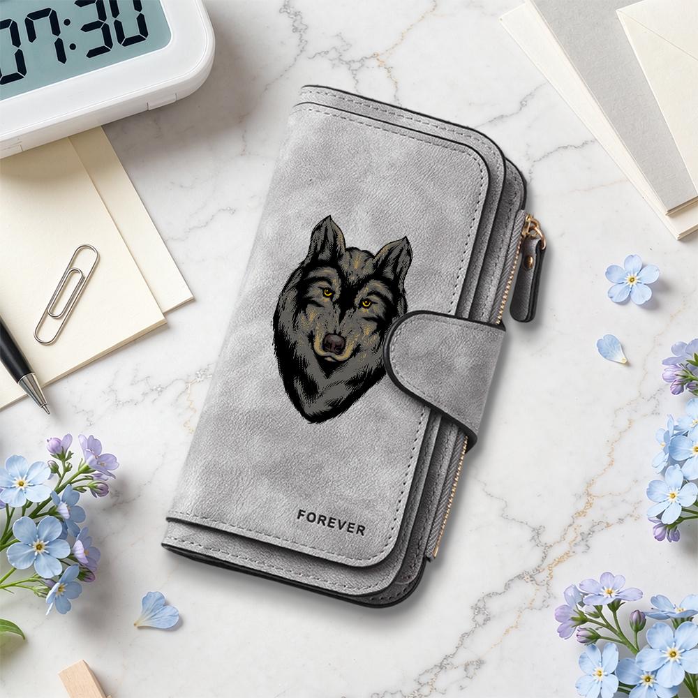 Stylish Wolf Pattern Long Wallet Forever Printed Large Capacity Card Cash Holder Purse
