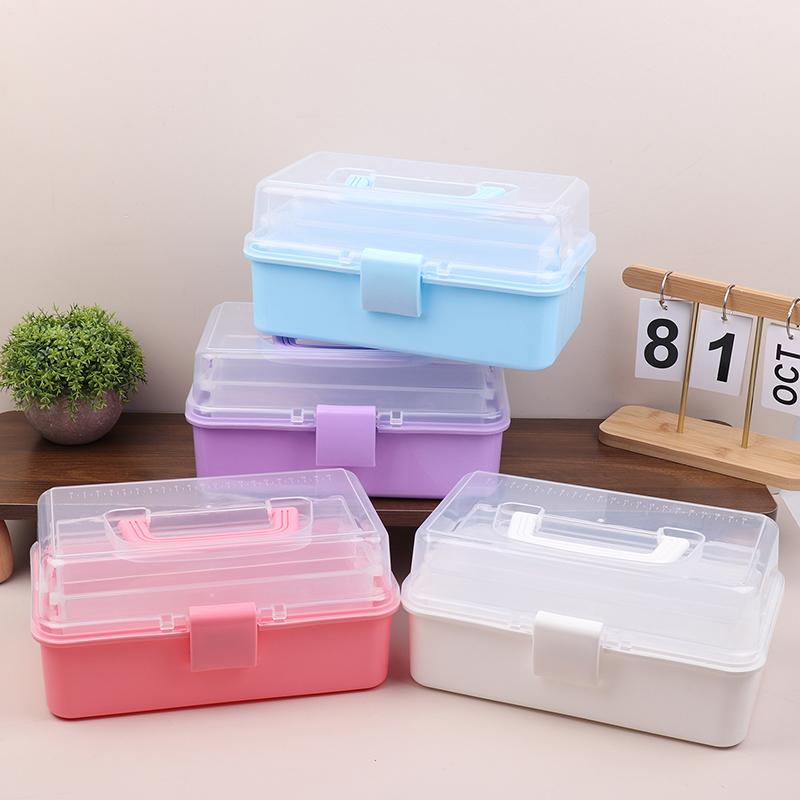3 Layers Large Capacity Storage Box With Handle Foldable Plastic Portable Makeup Hairpin Organizer Nail Art Jewelry Box
