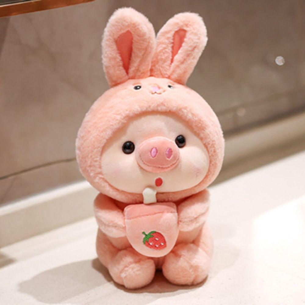 Rabbit Hat Cartoon Pig Plush Toy Cute Cartoon Design Milk Tea Plush Toy  Birthday Gifts