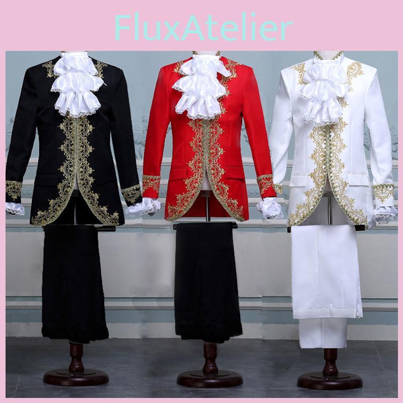 Premium King Prince Renaissance Medieval Costume For Men With Coat And Pants Full Set