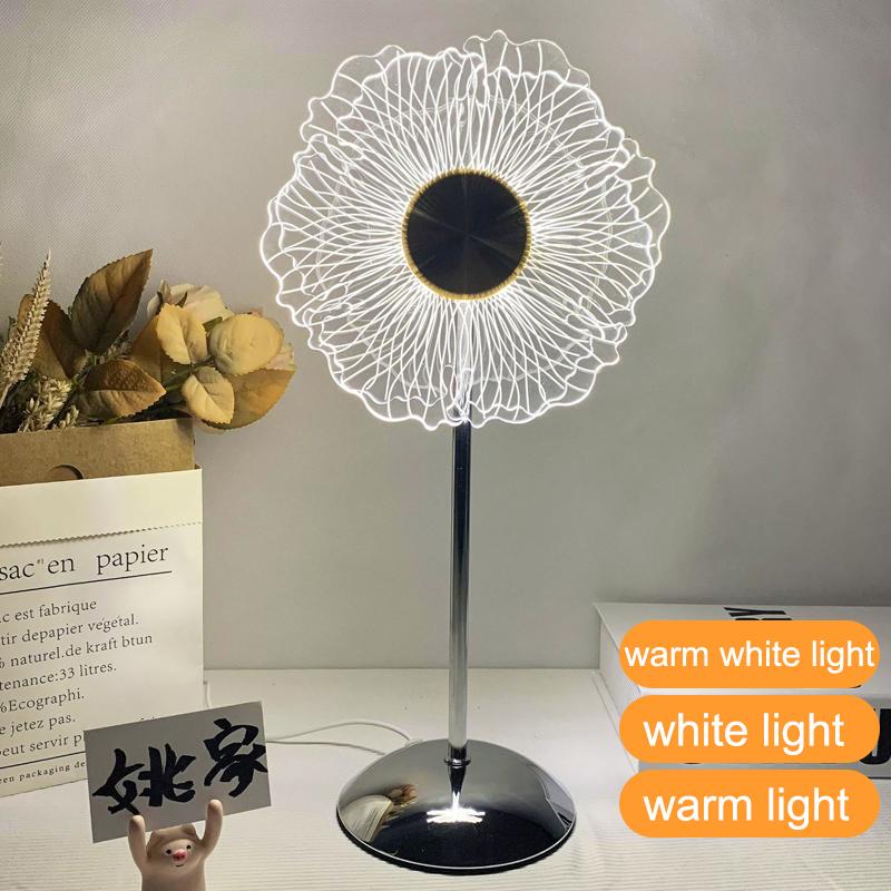 Metal Table Lamp Creative Sunflower Windmill Desk Light Bedside Atmosphere Night Light 3 Color Dimming Bedroom Decoration Lamp