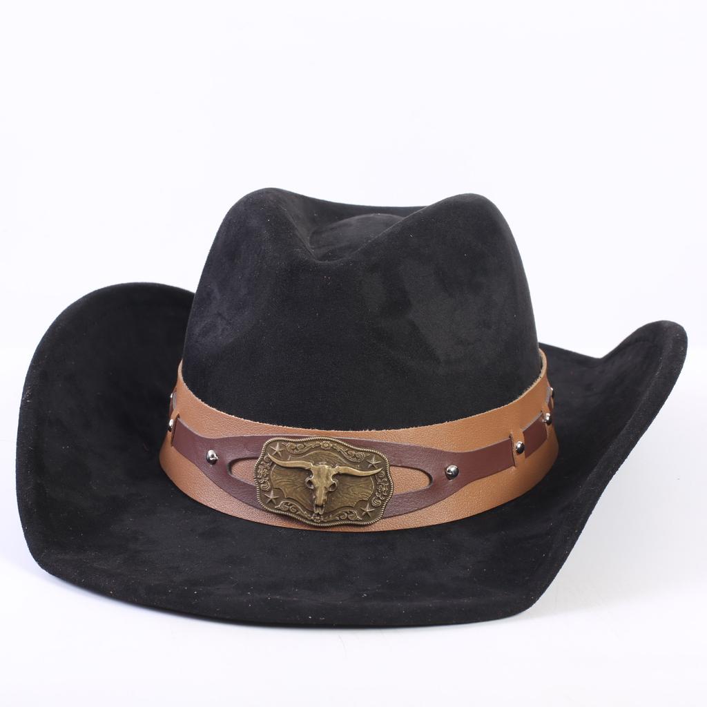 Popular European and American Classic Suede Western Cowboy Hat, Men's and Women's Fashion Big-brimmed Top Hat Shade