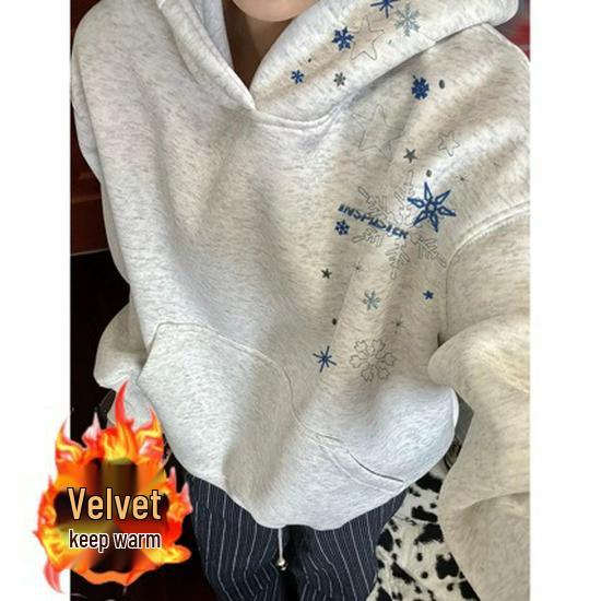 American Retro Snowflake Embroidered Hoodie - Trendy Couple s Streetwear for Autumn/Winter 2025 M