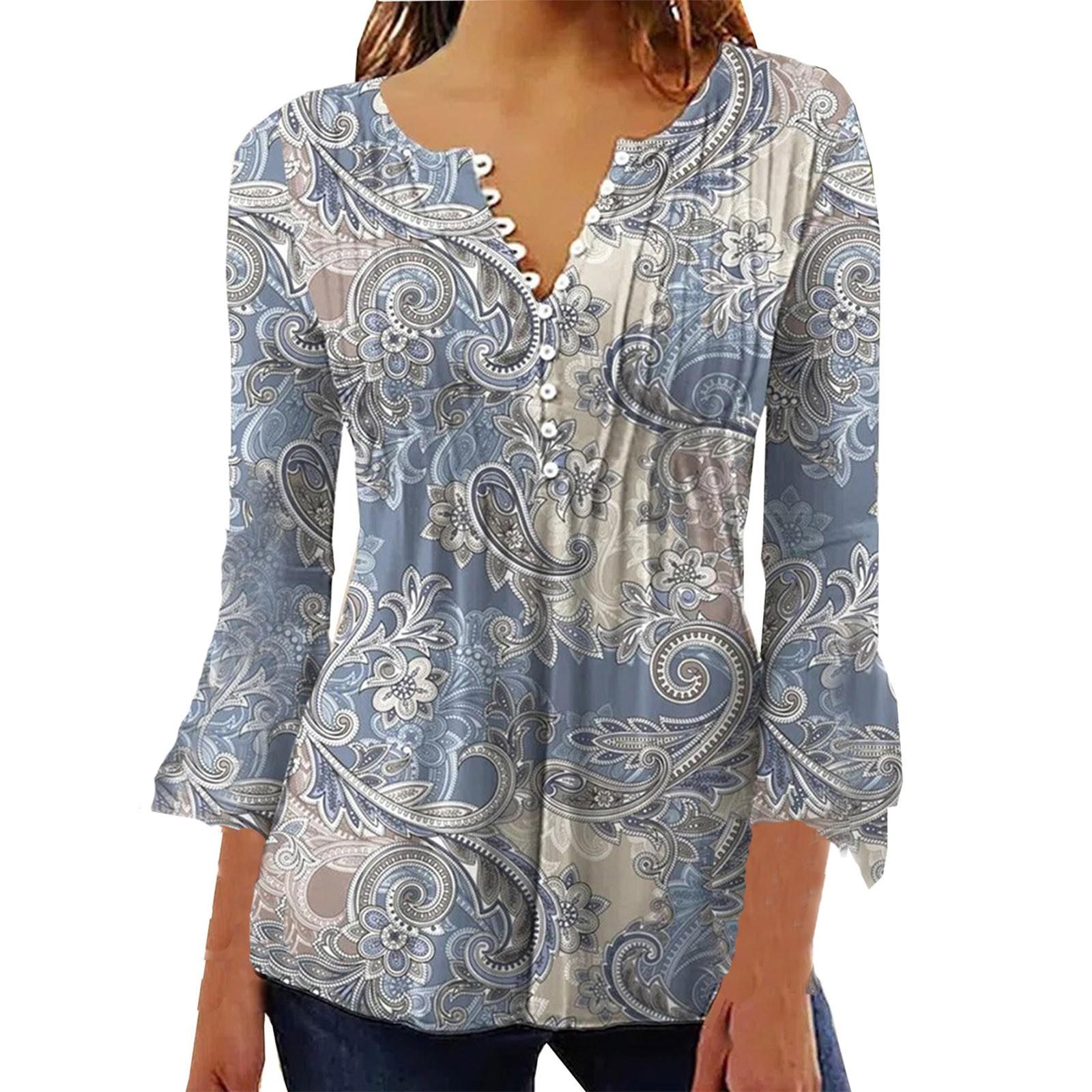 

Женская футболка с v-образным вырезом и коротким рукавом с цветочным принтом и пуговицами XXL