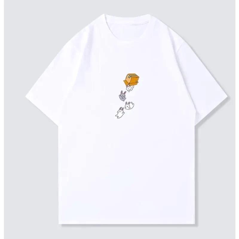 Summer Kawaii Print Short Sleeve Crew Neck Women Top Cute Rabbit Tee Funny Cartoon Graphic Casual Daily Yk Streetwear Women Tee