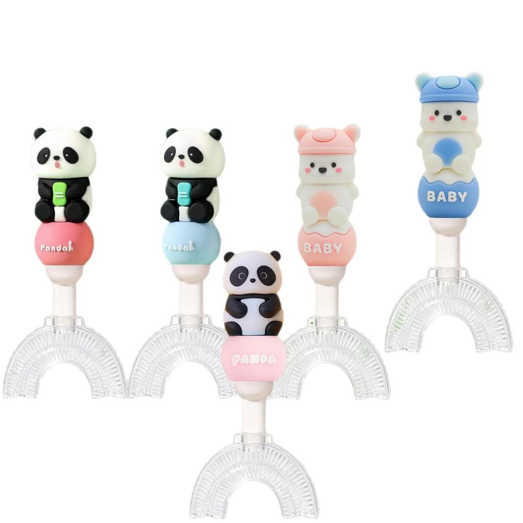 Panda-Themed Silicone U-Shaped Toothbrush with Soft Bristles for Children Ages 1-12