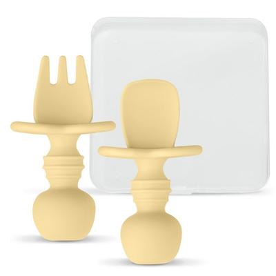 Arti Rabbit Infant Self-directed Baby Food Spoon + Fork + Case Set, 1 Set, Cream Vanilla, Korean Popular Tableware