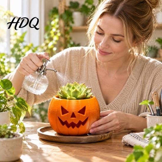 Halloween Pumpkin Planter Face Succulent Planter 3D Printed Jack O Lantern Flower Pot Table Centerpiece Theme Seasonal Container for Indoor