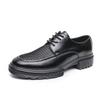 Men's Plus Size Brogue Leather Shoes with Thick Sole, Height Increasing Design, British Style, Hollowed-out, Casual Suit Shoes