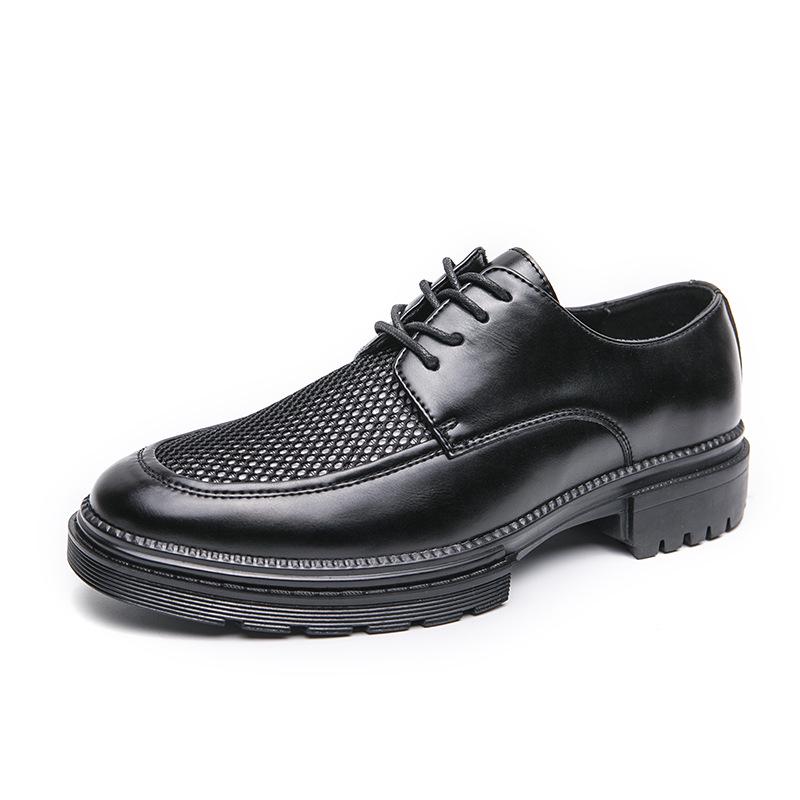 Men's Plus Size Brogue Leather Shoes with Thick Sole, Height Increasing Design, British Style, Hollowed-out, Casual Suit Shoes