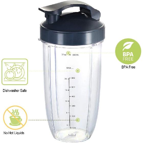 Replacement Cups for Nutribullet Blender, 32OZ Measuring Scale Cups 2 Rubber Gaskets, Compatible with NutriBullet 600W and 900W Blenders (4 PCS)