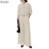 ZANZEA Women Long Sleeve Blouse and Pants Casual Two Piece Suit Sets