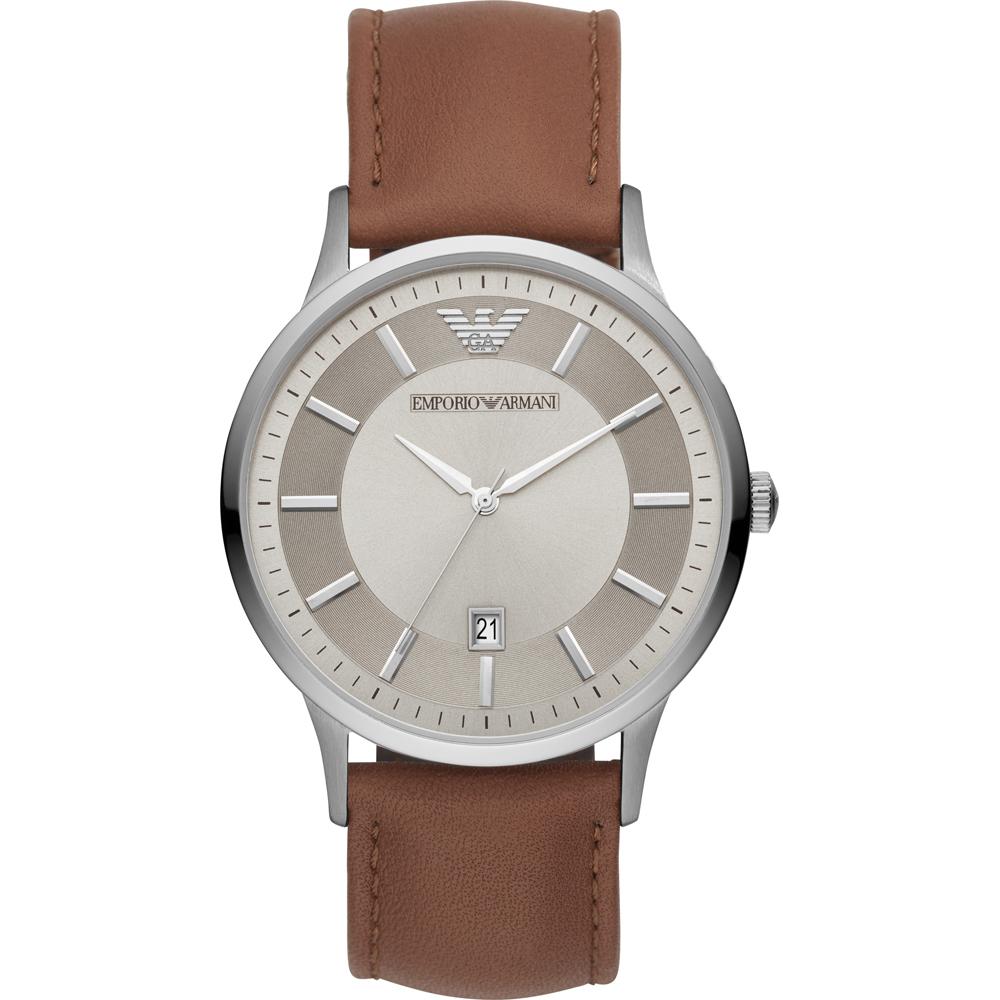 Emporio Armani Renato Silver Brown Leather Men s Quartz Watch AR11185 серебряный